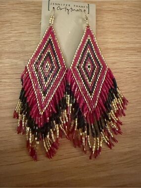 Maroon Beaded Fringe Earrings